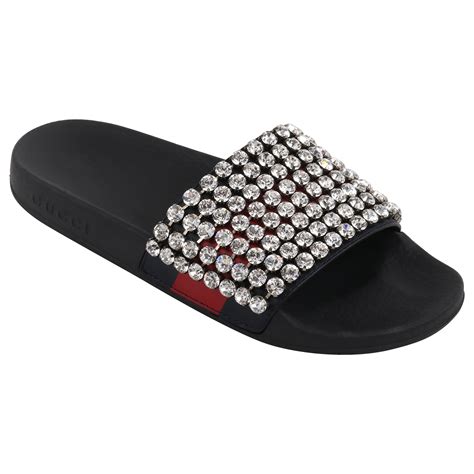 leather and web sandal gucci|Gucci crystal embellished sandals.